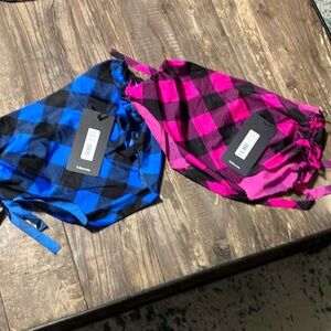 2 pair K-DEER bum bum yoga swim shorts- large NEW 🌺 pink and blue plaid